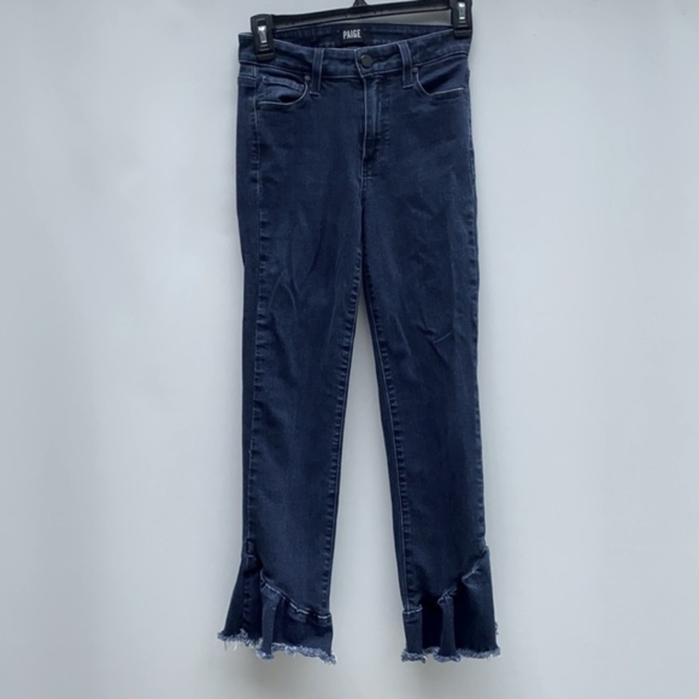 PAIGE Flora Slim Straight Frayed Ruffle Hem Jeans Made USA